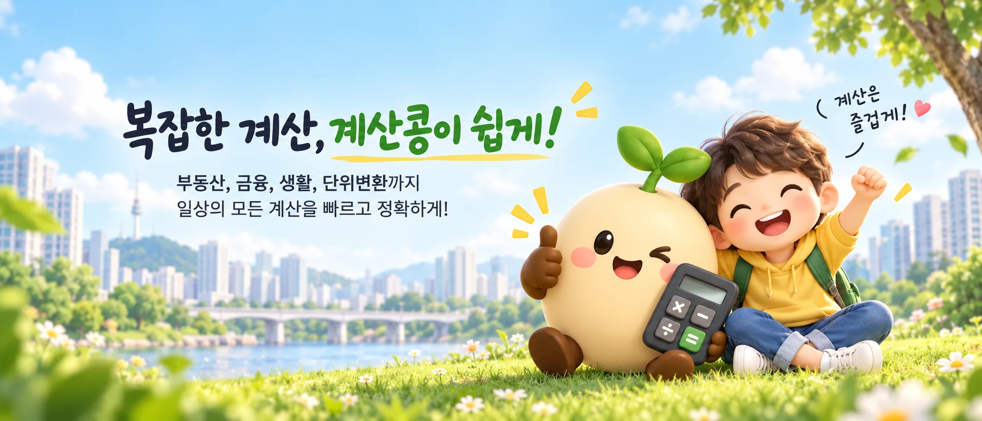 복잡한 계산을 계산콩이 쉽게 도와준다는 메인 배너